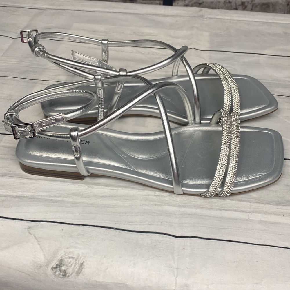 Marc Fisher Silver Rhinestone Strappy Sandals Sz 8M NWOT - Picture 4 of 10
